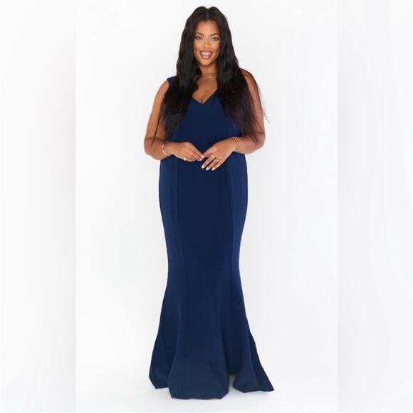 NWT Show Me Your MuMu Morgan Gown Rich Navy Stretch Crepe 2X - Picture 1 of 9